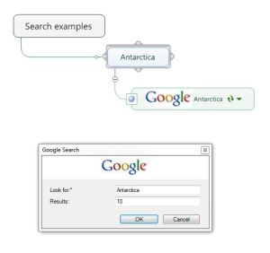 Google search map part and dialogue box