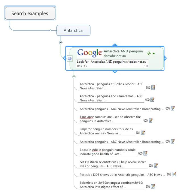 Google search map part results with AND and site operators added