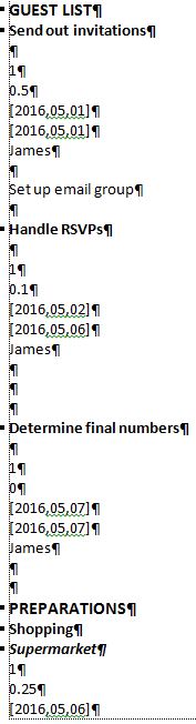 Party table as text 1